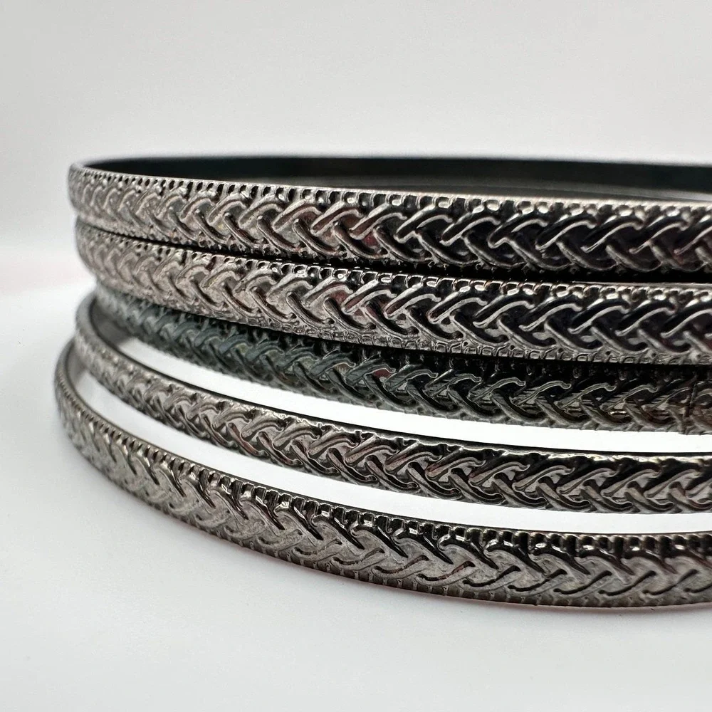 Vintage‎ Y2K Textured Braided Gunmetal Bangle Set Boho Women's Classic Jewelry